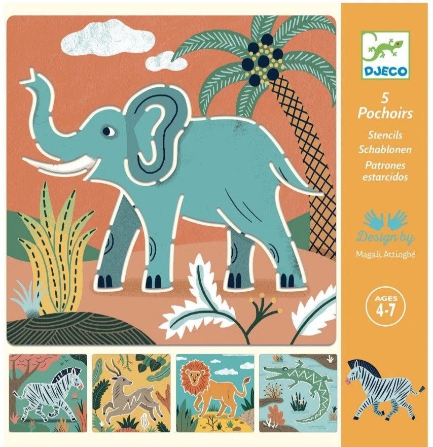 DJECO Tekensjablonen Wilde Dieren 4 Jr+ 1 DJECO Tekensjablonen Wilde Dieren 4 Jr+